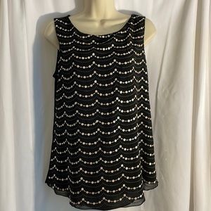Black Tank / Sleeveless Top with Silver + Gold Accents and Sequin. Small, WHBM